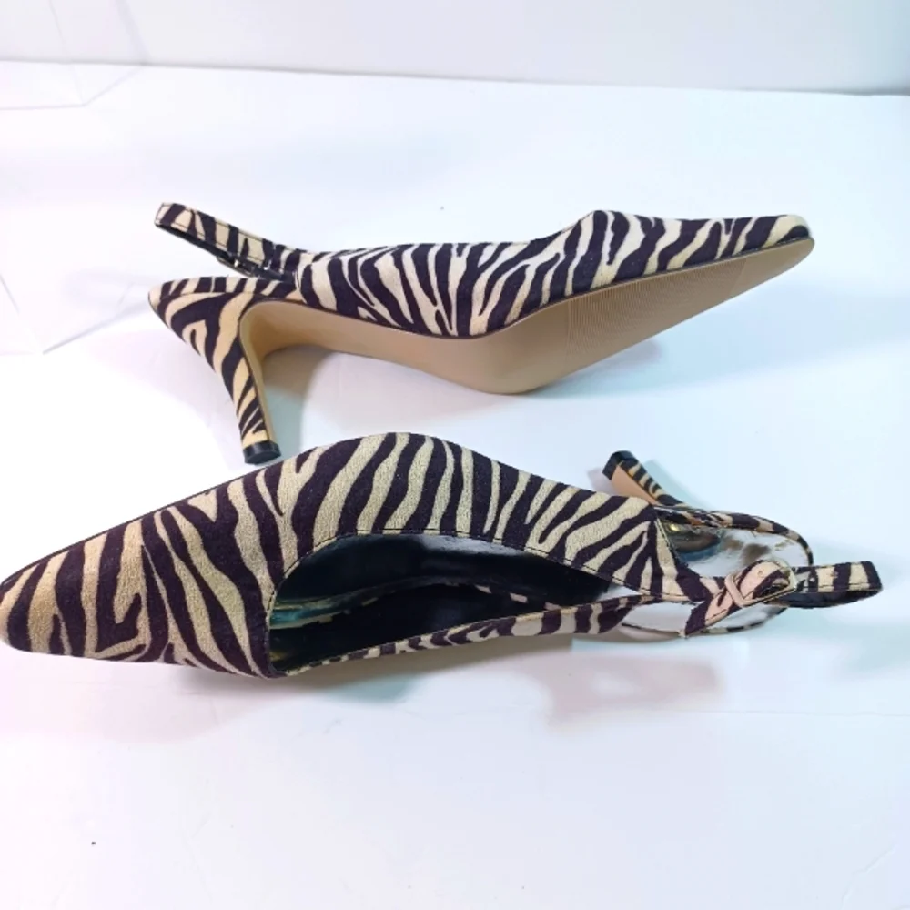 Jewels by Jade, Zebra animal print Slingback Pumps, Size 9W" Black/White - Picture 6 of 12
